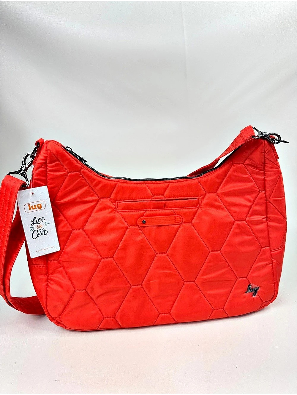 Lug Winger Bright Orange Hobo Bag Quilted Shoulder Bag Zip NEW NWT